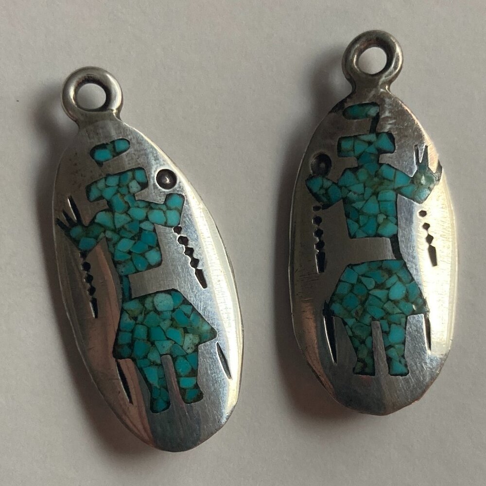 Turquoise Inlay Navajo Figure, pair of charms to make earrings or pendants